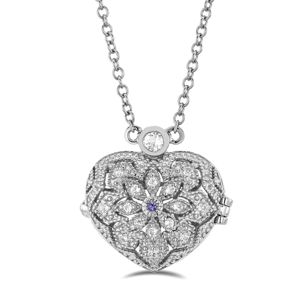 Tanzanite December Birthstone Locket Necklace White Topaz in Silver
